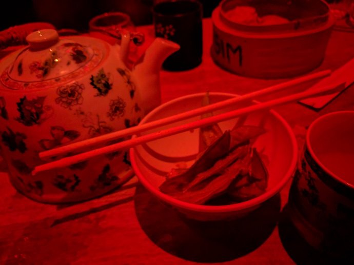 Teapots, edamame, and dumpling steamers
